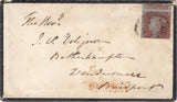 143614 1854 MOURNING ENVELOPE BRANDON, SUFFOLK TO BRIDPORT 1d (SG17) PL.155 MISPLACED SHEET FEED, 'HILBOROUGH' UDC.