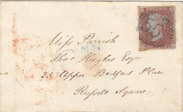 143616 1850 MAIL USED IN LONDON 1d PL.98 (SG8)(TL) 'Clerkenwell Green' RECEIVER'S HANDSTAMP (L514/CLERK17).