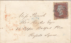 143616 1850 MAIL USED IN LONDON 1d PL.98 (SG8)(TL) 'Clerkenwell Green' RECEIVER'S HANDSTAMP (L514/CLERK17).