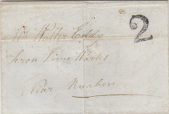 143617 1848 MAIL AUDLEM, CHESHIRE TO RUABON, DENBIGH POSTED, UNPAID '2' UNIFORM PENNY POST HANDSTAMP OF NANTWICH.