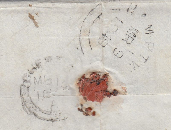 143617 1848 MAIL AUDLEM, CHESHIRE TO RUABON, DENBIGH POSTED, UNPAID '2' UNIFORM PENNY POST HANDSTAMP OF NANTWICH.