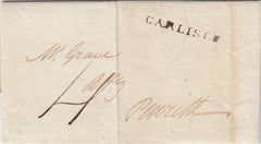 143618 1799 MAIL CARLISLE, CUMBERLAND TO PENRITH WITH 'CARLISLE' HANDSTAMP (CU128).