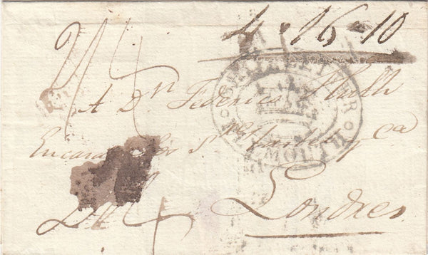 143621 1812 MAIL CORUNNA, SPAIN TO LONDON 'SHIP LETTER/CROWN/PLYMOUTH' HANDSTAMP (Tab S.5).
