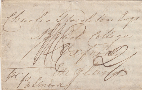 143623 1827 MAIL INDIA TO BALLIOL COLLEGE, OXFORD WITH BOXED 'INDIA LETTER/DOVER' HANDSTAMP.