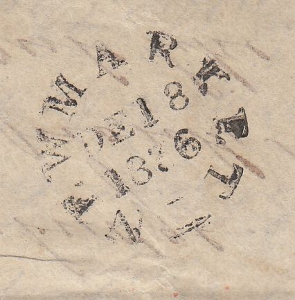 143624 1836 MAIL NEWMARKET, SUFFOLK TO NEW YORK, NORTH AMERICA WITH 'Newmarket/Penny Post' HANDSTAMP (SK286).