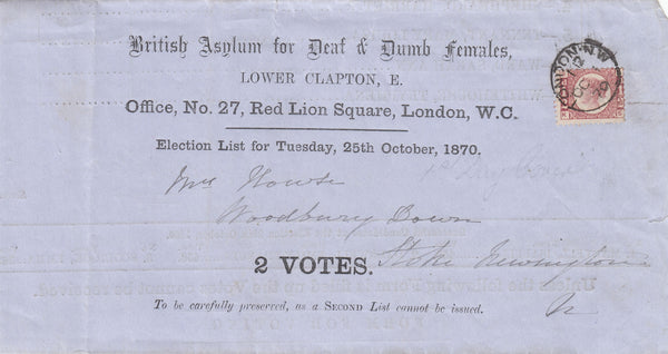 143626 1870 FIRST DAY USAGE ½d BANTAM PLATE ONE (SG48) USED WITHIN LONDON.