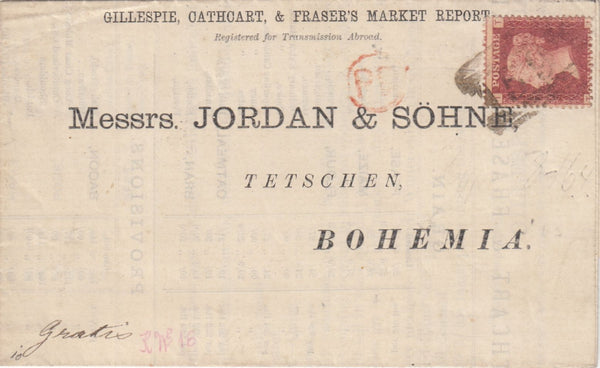 143627 1873 PRINTED MATTER GLASGOW TO TETSCHEN, BOHEMIA 1d PL.151 (SG43).