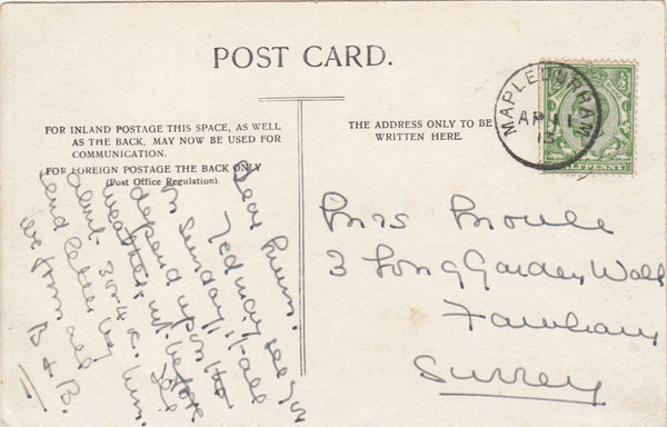 143629 1913 POSTCARD MAPLEDURHAM, OXON TO SURREY KGV ½d VERY FINE 'MAPLEDURHAM' DATE STAMP.