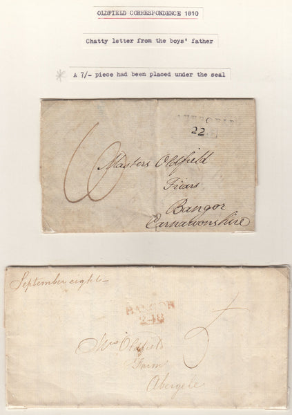 143635 1807-1811 CORRESPONDENCE OF ELEVEN LETTERS BETWEEN PARENTS AND THEIR CHILDREN ATTENDING FRIARS SCHOOL IN BANGOR.