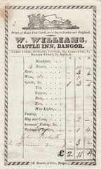 143637 CIRCA 1824 COACHING INN RECEIPT  'CASTLE INN, BANGOR'.