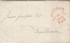143641 1815 LETTER GORPHWYSFA, ANGLESEY TO BRYN DERWEN WITH CIRCULAR 'BANGOR/248' MILEAGE MARK (W200).