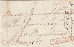 143643 1814 FREE MAIL BANGOR TO BRYNTIRION WITH 'BANGOR/248' MILEAGE MARK (W198) AND 'TOO-LATE' HANDSTAMP (W238).