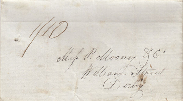 143648 1834 MAIL BANGOR TO DERBY PAYING '1/10' DOUBLE RATE LETTER (1s 8d) AND 2d CONWAY BRIDGE CHARGE.