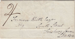 143649 1828 MAIL TREBAN (TREBORTH), CAERNARVONSHIRE TO LONDON, DOUBLE RATE, 'BANGOR/248' CIRCULAR MILEAGE MARK (W202).