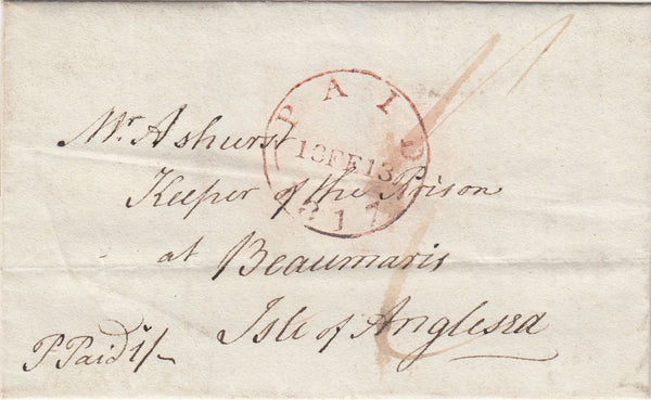143657 1817 MAIL LONDON TO 'Keeper of the Prison at Beaumaris'.