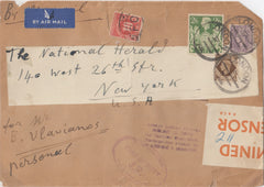 143663 CIRCA 1942 AIRMAIL LONDON TO NEW YORK KGVI 1s, 3d and 2/6 YELLOW-GREEN (SG476b).
