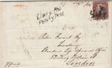 143665 1845 MAIL LLANGEFNI, ANGLESEA TO LONDON 1d (SG8)(PL) LATE USE LLANGEFNI MALTESE CROSS  AND ' Llangefni/Penny Post' (W1417)  HANDSTAMP AND 'BANGOR' SKELETON DATE STAMP  (W212).