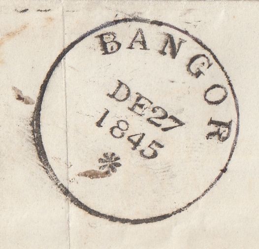 143665 1845 MAIL LLANGEFNI, ANGLESEA TO LONDON 1d (SG8)(PL) LATE USE LLANGEFNI MALTESE CROSS  AND ' Llangefni/Penny Post' (W1417)  HANDSTAMP AND 'BANGOR' SKELETON DATE STAMP  (W212).