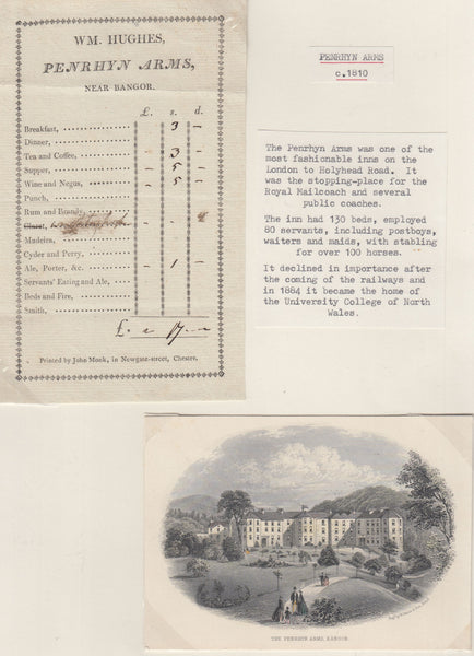 143668 CIRCA 1810 COACHING INN RECEIPT 'WM. HUGHES, PENRHYN ARMS, NEAR BANGOR'.