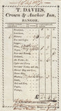 143671 1817 COACHING INN RECEIPT 'T. DAVIES, CROWN AND ANCHOR INN, BANGOR'.