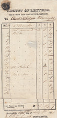 143673 1820 PRINTED DOCUMENT 'AMOUNT OF LETTERS, SENT FROM THE POST-OFFICE, BANGOR'. To 'Plasnewydd' SIGNED BY 'J. RASBROOK' POSTMASTER OF BANGOR.