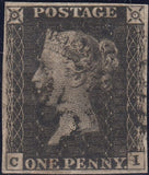 143675 1841 1d PLATE ELEVEN MATCHED PAIR 1d GREY-BLACK (SG3) 1d RED (SG7) LETTERED CI.