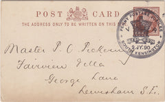 143681 1890 PENNY POSTAGE JUBILEE QV ½d BROWN POSTCARD 'SOUTH KENSINGTON' EXHIBITION HANDSTAMP.