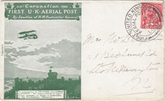 143689 1911 FIRST OFFICIAL U.K. AERIAL POST LONDON ENVELOPE IN BRIGHT GREEN TO STOKE NEWINGTON.