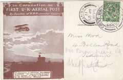 143690 1911 FIRST OFFICIAL U.K. AERIAL POST LONDON POSTCARD IN BROWN TO SIDCUP, KENT REDIRECTED TO SHEFFIELD.