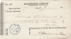 143692 1850 REGISTERED LETTER RECEIPT WITH 'WAKEFIELD' DATE STAMP.