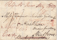 143694 1824 MAIL SHELTON (?) TO HARTSHORN, STRATFORD, BUCKS, REDIRECTED TO ESSEX, MANUSCRIPT 'No Such Person'.