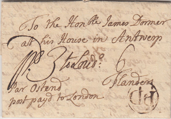 143699 1739 MAIL WINCHESTER TO FLANDERS WITH 'WIN/CHESTER' HANDSTAMP (HA1499).