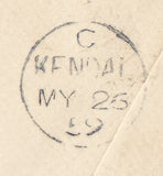 143704  1859 REGISTERED MAIL BOSTON, LINCS TO KENDAL, WESTMORLAND 1d (SG40) X 2 6D LILAC (SG68).