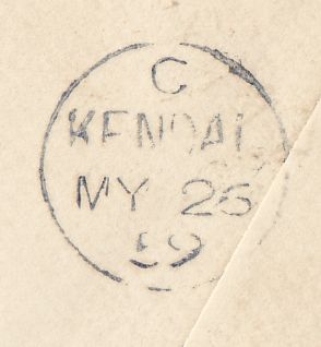 143704  1859 REGISTERED MAIL BOSTON, LINCS TO KENDAL, WESTMORLAND 1d (SG40) X 2 6D LILAC (SG68).