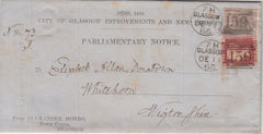143705 1865 'PARLIAMENTARY NOTICE' REGISTERED MAIL GLASGOW TO WHITEHORN 1d (SG43) and 6d (SG104).
