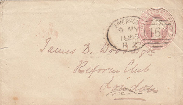 143706 1871 MAIL MANCHESTER TO MONTEVIDEO, URUGUAY 1s PL.5 (SG117).