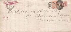 143715 1877 REGISTERED MAIL CROYDON, SURREY TO EAST GRINSTEAD 4d VERMILION (SG152) ½d PL.11 (SG43), REGISTERED PRINTED PAPER RATE.