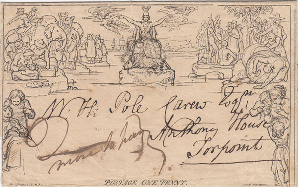 143721 1842 1d MULREADY WRAPPER DEVONPORT TO TORPOINT VIA PLYMOUTH AND TORPOINT FERRY MANUSCRIPT '2 more to pay'.