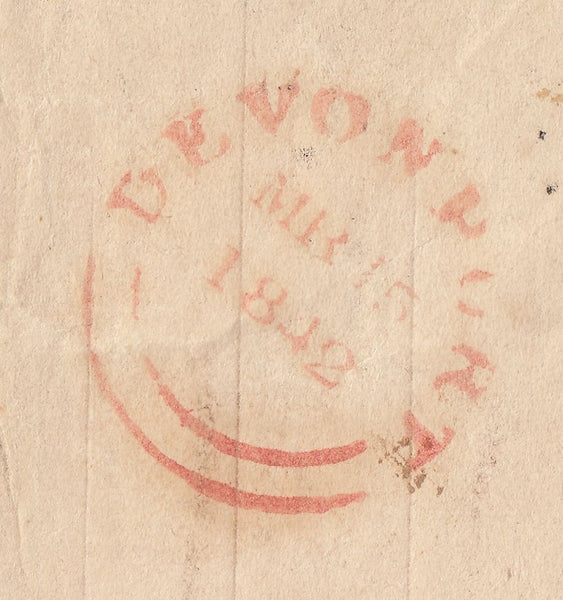 143721 1842 1d MULREADY WRAPPER DEVONPORT TO TORPOINT VIA PLYMOUTH AND TORPOINT FERRY MANUSCRIPT '2 more to pay'.