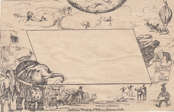 143729 1840 R W HUME CARICATURE NO.3 'ELEPHANT IN A KILT', UNUSED FRONT PLUS TWO DETACHED FLAPS.