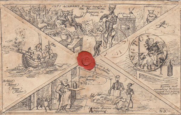 143730 1841 R W HUME CARICATUE No.3 'ELEPHANT IN A KILT, GOOD USED LONDON TO REDRUTH, CORNWALL THENCE REDIRECTED TO BODMIN AND SURCHARGED.