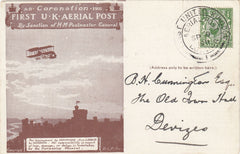 143737 1911 FIRST OFFICIAL U.K. AERIAL POST LONDON POSTCARD IN BROWN TO DEVIZES.