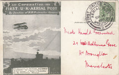 143738 1911 FIRST OFFICIAL U.K. AERIAL POST LONDON POSTCARD IN OLIVE-GREEN POSTED FROM WINDSOR TO MANCHESTER.