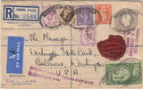 143740 1952 KGVI 8½d GREY REGISTERED ENVELOPE REGISTERED AIRMAIL LONDON TO WASHINGTON, U.S.A. VARIOUS KGVI INCL 2/6 YELLOW-GREEN (SG509).