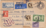 143741 1955 Q.E.II 8½d GREY REGISTERED ENVELOPE AIRMAIL LONDON TO MARYLAND, U.S.A. MIXED REGINS USAGE INCL KGVI  2/6 YELLOW-GREEN (SG509).