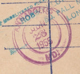 143741 1955 Q.E.II 8½d GREY REGISTERED ENVELOPE AIRMAIL LONDON TO MARYLAND, U.S.A. MIXED REGINS USAGE INCL KGVI  2/6 YELLOW-GREEN (SG509).