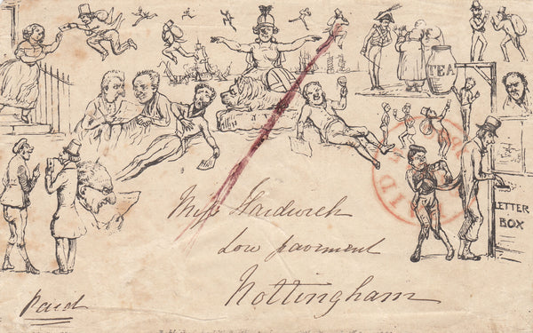 143748 1840 SOUTHGATE CARICATURE NO.1 'PICKPOCKET' ENVELOPE POSTALLY USED LONDON TO NOTTINGHAM.