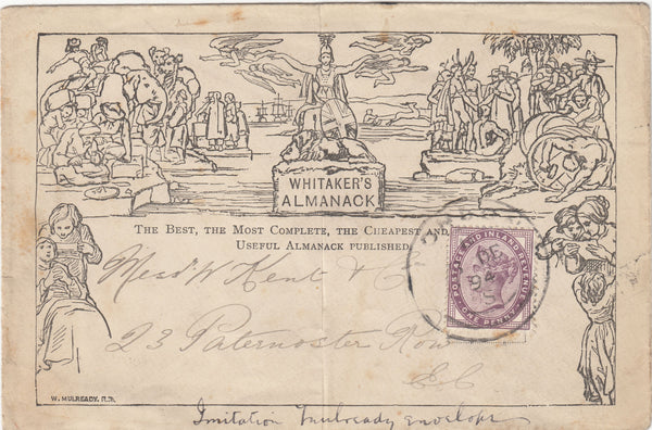 143752 1894 'WHITAKER'S ALMANACK' MULREADY IMITATION USED IN LONDON 1d LILAC (SG172).