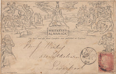 143753 1868 'WHITAKER'S ALMANACK' MULREADY IMITATION, FRONT ONLY LONDON TO LIVERPOOL 1d PL.115 (SG43).