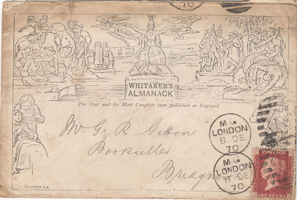 143754 1870 'WHITAKER'S ALMANACK' MULREADY IMITATION USED LONDON TO BRIDGNORTH 1d PL.142 (SG43).